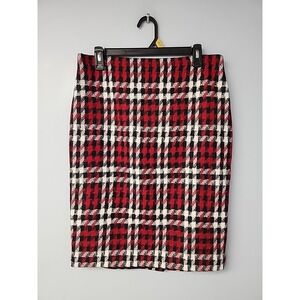 Talbots Skirt Pencil Wool Blend Plaid Lined Womens Size 10 Red Black White